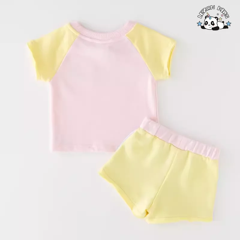 LEZONKIDS - Conjunto de Roupas de Tecido Terry de Manga Curta Personalizado para Meninas, Top Cropped e Conjunto de Shorts de 2 Peças